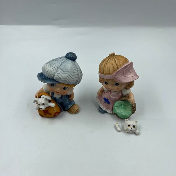Vintage Homco Figurines Boy Puppy Girl Kitten BROKEN Porcelain 1439 - Picture 9 of 10